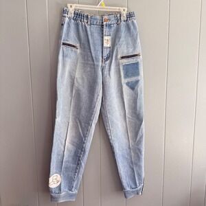 Vintage 80s Sweats Bi Chego Acid Wash Patchwork Tapered Jeans Ankle Zip Size 11